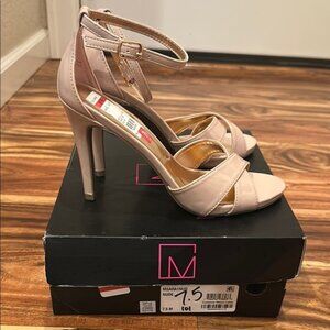 Material Girl Nude Stiletto Heels with Ankle Strap, 7.5